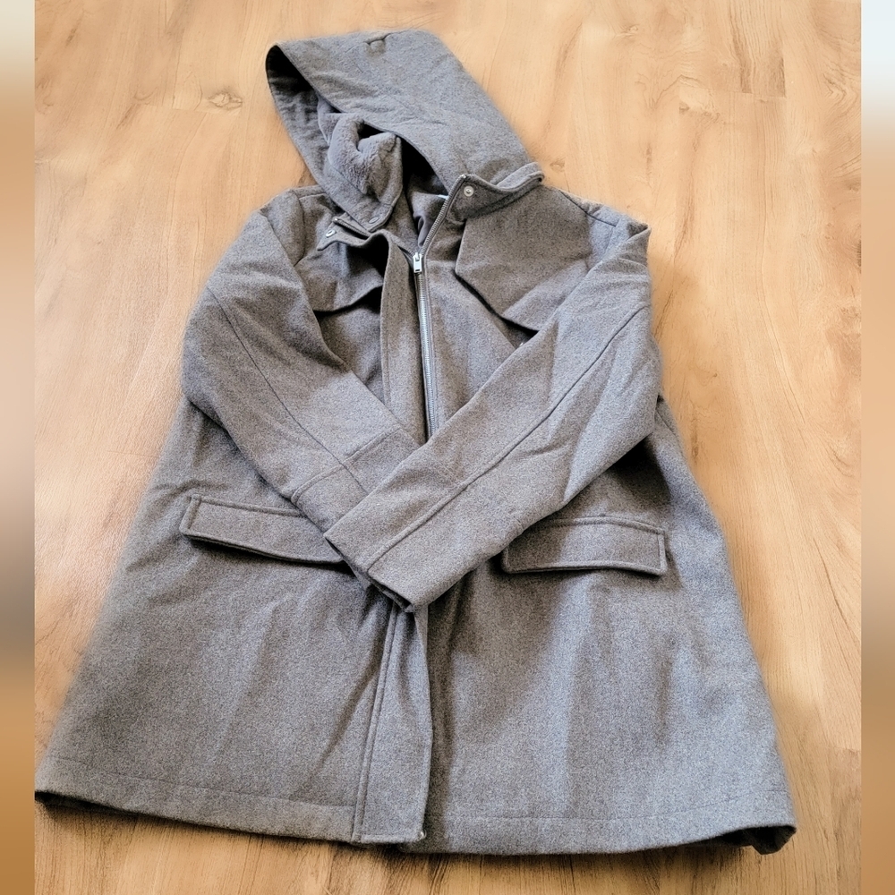 a new day Gray/Brown Hooded Wool-Blend Coat Size XL